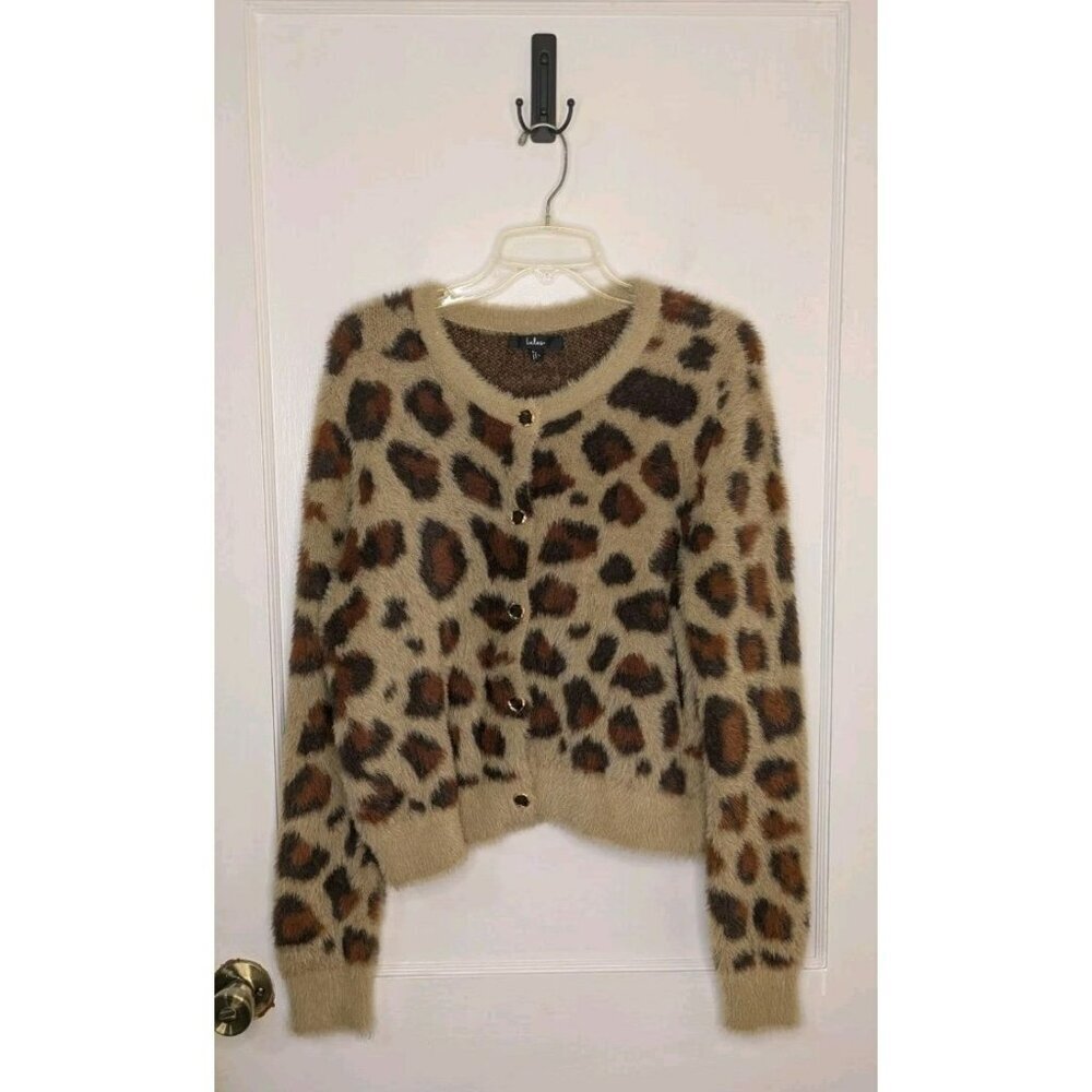 Lulus Size Large Fierce and Cozy Tan Leopard Print Eyelash Knit Cardigan Sweater